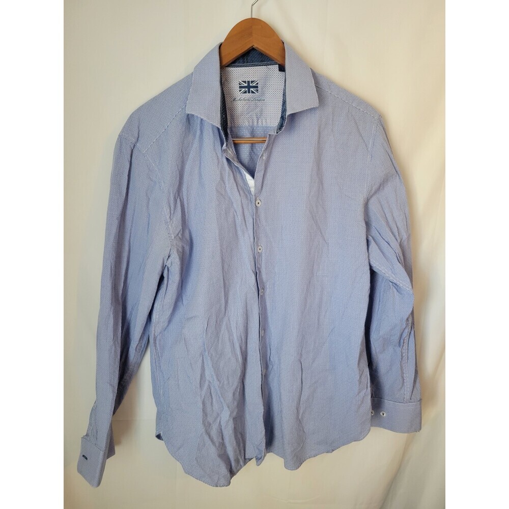 Michelsons London Men's Blue Micro Dot Long Sleeve Casual Button Down Shirt